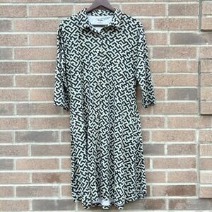 Svaha Dress Womens XL Mice Maze Print 3/4 Sleeve Stretch Organic Cotton Midi